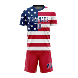 Conjunto de Camiseta de Fútbol con Diseño de la Bandera de EE. UU., Nombre del Equipo 00, Cuello Redondo, Ropa Deportiva, Conjuntos de Camisetas de Fútbol con Número de Equipo - Product Image 1