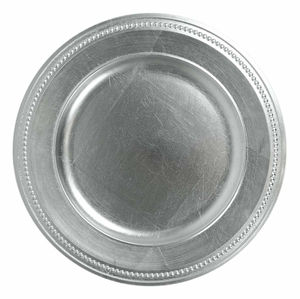 Nouvelle assiette de présentation décorative ronde en métal argenté avec bordure perlée pour mariage, dîner, fête, décoration de table, vaisselle et assiettes - Product Image 2