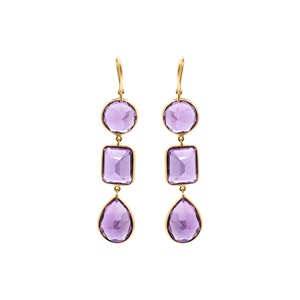 Wholesale 18K Solid Yellow Gold Natural Multi Shape Amethyst Bezel Linear Drop Earrings Memoria Jewels - Product Image 5
