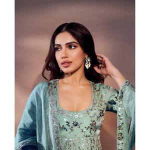 Vestido de Fiesta con Falda y Dupatta, Bordado con Lentejuelas, Talla XL - Product Image 1