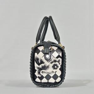 Sac Speedy en cuir Venus, luxueux, fait main, motif floral, imperméable, léger, grande capacité, motif damier, noir - Product Image 2