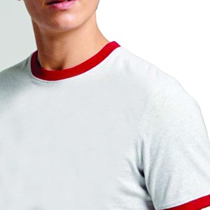 T-shirt à manches courtes gris clair pour homme avec bordure contrastée rouge Coupe classique Casual en coton tricoté Col rond Couleur unie - Product Image 4