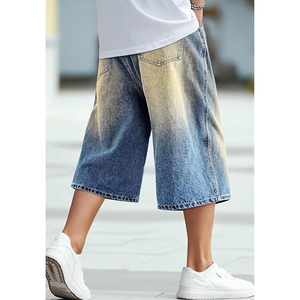 Shorts en jean délavé unisexe coupe ample style streetwear vintage en coton pour la vente en gros - Product Image 3