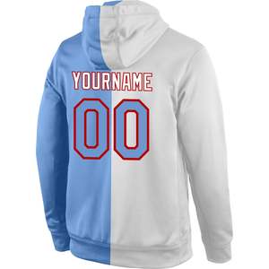 Custom Stitched White Light Blue Red Split Sports <b>Pullover</b> Hoodie Personalized Team Name Number Fashion Sweatshirt for <b>Men</b> Women - Product Image 3