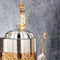 Plat de service de luxe rond doré, style chafing dish, avec calligraphie arabe, martelé à la main, chauffe-plats de buffet, unité individuelle