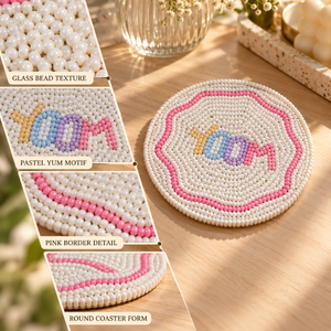 Glass Beaded <b>Coaster</b> Round Table Mats Pastel Bead Placemat Pink Border Decorative <b>Drink</b> <b>Coaster</b> Home Dining Decor | YUM <b>Coasters</b> - Product Image 4