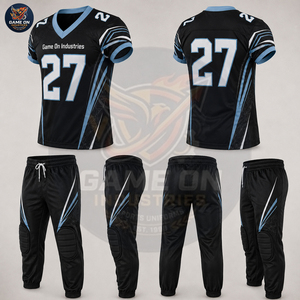 Custom American Football Uniform Set Black Blue Tackle Jersey & Padded Pants Sublimated Team Wear Game On Industries - Product Image 6