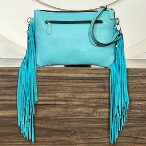 Women's Handcrafted Genuine Cowhide <b>Leather</b> Cherry Motif Fringe Bag Western Style Large Capacity Shoulder Crossbody Travel Bag - Product Image 5