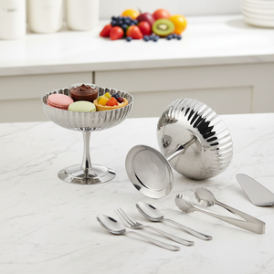 Coupelle de service à dessert en acier inoxydable de qualité supérieure, vaisselle de qualité alimentaire, élégante, pour fêtes, hôtels, cuisine, présentation de desserts, soins à domicile - Product Image 5