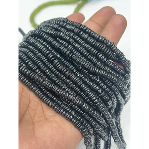 Perles de pierres précieuses de haute qualité pour la fabrication de bijoux, 17 pouces, perles de spinelle noire naturelle lisses, forme Heishi, taille 6-7 mm - Product Image 1