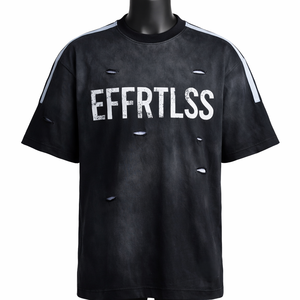 Camiseta Vintage con Lavado Ácido y Efecto Desgastado, Corte Holgado, Tela Suave, Estilo Urbano, OEM - Product Image 1