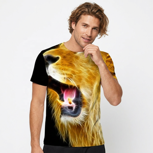 T-shirt à manches courtes pour homme, col rond, avec impression photo de lion, transfert par sublimation, coupe classique, style décontracté, tissu tissé 100% polyester - Product Image 3