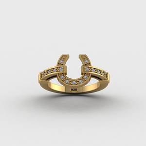 Anillo de boda de plata 925 con diseño de herradura cristiana, engastado con circonitas, el más vendido, anillo grueso llamativo, joyería ecuestre para mujer - Product Image 1