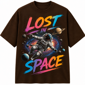 Camiseta Negra para Hombre con Estampado de Astronauta del Espacio Perdido, Manga Corta, Cuello Redondo, Corte Regular, Informal, 100% Algodón Jersey, Transpirable, Estilo Hip Hop - Product Image 1