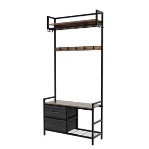 33.1 \ "largo 5 in 1 ingresso panca 23 ganci mobili fissi 2 cassetti mobili scarpiere scaffali portascarpe ganci a muro appendiabiti - Product Image 6