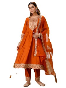 Conjuntos de Kurta Tradicionales Étnicos Cortos para Mujer, Bordados con Lentejuelas, Trajes de 3 Piezas, Estilo Casual y Cómodo - Product Image 1
