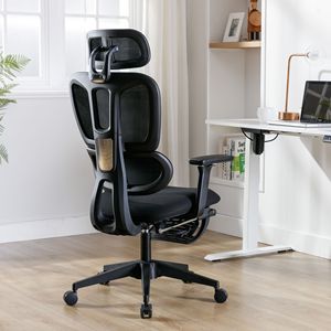 Sedia da Ufficio Ergonomica in Rete con Ruote Silenziose a 360 Gradi, Braccioli Regolabili, Poggiapiedi, Supporto Lombare 3D, Poggiatesta Multifunzionale - Product Image 4