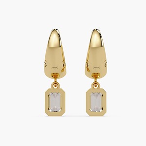 Boucles d'oreilles pendantes en or 14 carats avec diamant de laboratoire taille émeraude 1 carat, élégantes et luxueuses, pour femme, cadeau de mariage ou d'anniversaire, bijoux fins - Product Image 3