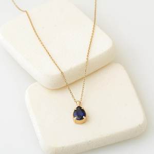 จี้เพชรพลอยสีน้ำเงินทรงลูกแพร์ เงินแท้ 925 ชุบทอง 14K จี้พลอยแท้ประจำเดือนเกิด - Product Image 6