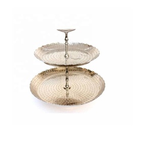 Nouvel arrivage Support à gâteau en aluminium à 3 niveaux, plaqué nickel martelé Support à fruits en aluminium Outils à gâteau d'Inde - Product Image 4
