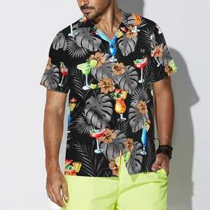 Chemise hawaïenne décontractée pour homme à manches courtes en sergé, imprimé feuilles tropicales noir et vert, respirante et écologique, idéale pour les vacances d'hiver - Product Image 3