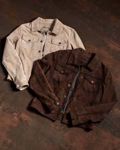 <b>Suede</b> leather Trucker <b>jacket</b> Brown and Beige Color 40% off with free shipping - Product Image 1