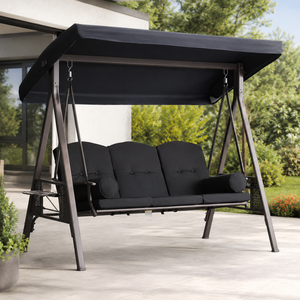 Outdoor <b>Patio</b> <b>Swing</b> Chair With Canopy 2 Seater Metal Garden <b>Swing</b> Bench With Cup Holder For Backyard Lawn Furniture - Product Image 2