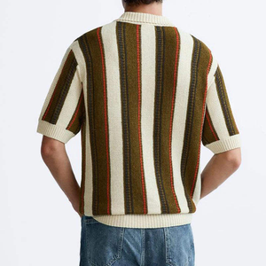Men's Knitted <b>Striped</b> <b>Polo</b> <b>Shirt</b> Short Sleeve Regular Fit Preppy Style Color Blocked Pattern - Product Image 4