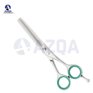 Stainless Steel Hair <b>Thinning</b> Scissors With Black Silicone Finger <b>Rings</b> Gold Tension Screw And Texturizing Teeth - Product Image 5