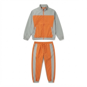 OEM ODM Survêtement décontracté streetwear colorblock, veste coupe-vent légère et imperméable avec pantalon assorti - Product Image 5