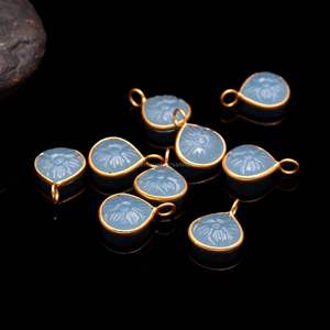 จี้รูปดอกไม้แคลซิโดนีสีน้ำเงิน AAA เงินแท้ 925 ประดับอัญมณีแกะสลักด้วยมือ รูปหัวใจ สำหรับทำเครื่องประดับ ขายส่ง ขนาด 12 มม. - Product Image 1