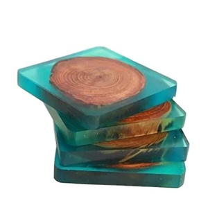 Posavasos redondo de resina Natural y madera para el hogar, posavasos de madera de acacia y resina epoxi personalizados de alta calidad, juego para beber té y café - Product Image 1