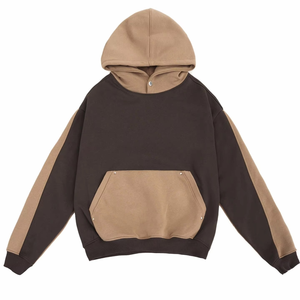 Sweat-shirt à capuche oversize pour homme, color block, en polaire, patchwork, décontracté, automne, coupe classique, manches longues, tricoté - Product Image 1