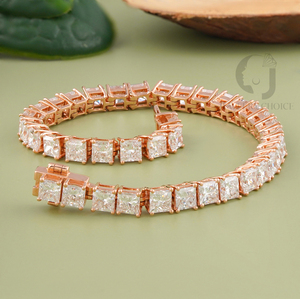 High End 14K Rose <b>Gold</b> Princess Lab Grown Diamond Bracelet 13.53CT EF VVS1 Prong <b>Set</b> Modern Luxury Fine Jewelry SilverColor Tone - Product Image 4