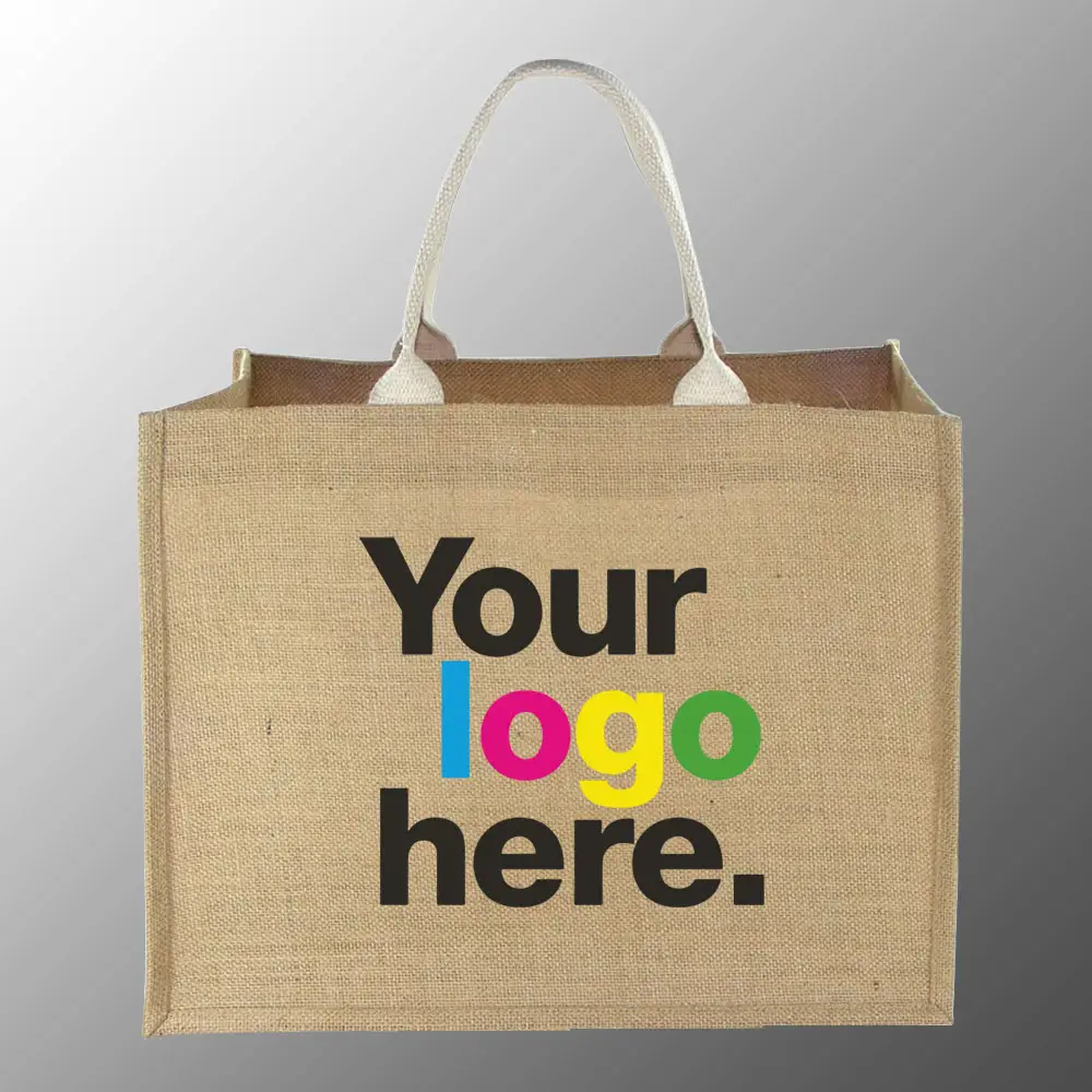 Tela personalizada impressa serapilheira juta tote bag com laminação dentro compras promoção saco personalizado impresso com seu logotipo