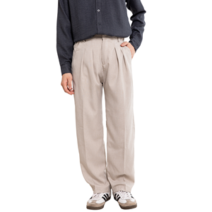 Pantalon plissé formel pour homme en mélange de laine, taille haute, coupe droite, noir et bleu marine, idéal pour l'automne - Product Image 2