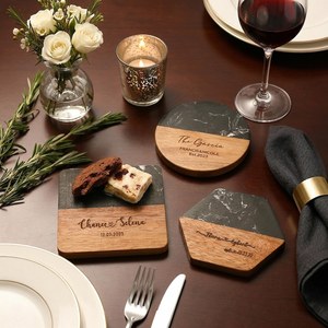 Posavasos Personalizado de Mármol y Madera con Forma Hexagonal Redonda y Patrón Grabado para Decoración del Hogar, Hotel o Restaurante por UO - Product Image 4