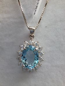 Pendentif en argent sterling avec topaze bleu ciel et halo de zircon, bijoux en pierres précieuses faits à la main, élégant, pour femmes, vente en gros, export - Product Image 5