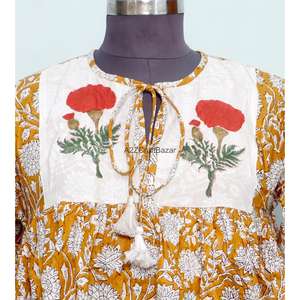 Vestido Largo de Verano para Mujer, Estampado Digital, de Algodón No Tejido, con Mangas, Estilo Floral, Línea A, Ecológico, Casual y Elegante para Uso Diario - Product Image 3