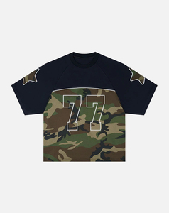 Camiseta de Camuflaje Oversize de Alto Rendimiento para Hombre, Manga Raglán, Cuello Redondo, Estampado Número 77, Estilo Urbano, Jersey de Algodón, Ajuste 2026 - Product Image 1