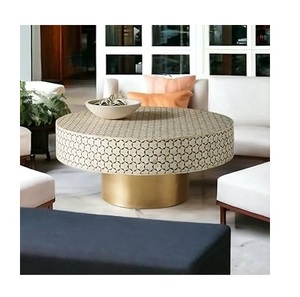 Tabouret en os incrusté antique, best-seller, mobilier en os incrusté de qualité indienne, très demandé, nouveau design, tabouret rond en os incrusté - Product Image 1