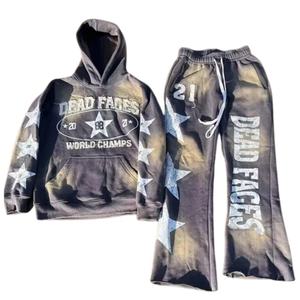 ชุดวอร์มผ้าฝ้าย100% สำหรับผู้ชายชุดวอร์ม2ชิ้นเสื้อฮู้ดแบบมีซิปพิมพ์ลายกราฟิกแนวสตรีทแวร์แบบกำหนดเอง - Product Image 3