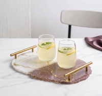 Bandeja de Resina de Lujo con Geoda Morada, Blanca y Dorada, con Asas con Vetas Doradas, Diseño Irregular Festoneado, para Perfumes y Decoración del Hogar