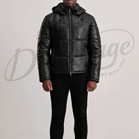 Veste d'hiver matelassée en cuir noir pour homme, avec capuche, en similicuir rembourré, parka chaude pour homme