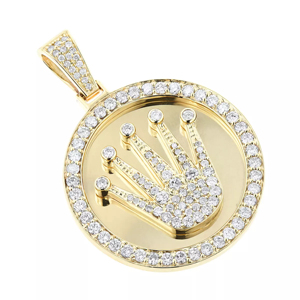 Collier pendentif couronne plaqué or 18 carats de luxe avec incrustation de diamant taille brillant rond, unisexe, pour usage quotidien - Product Image 2