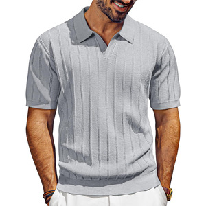 Camiseta de Punto Acanalado para Hombre, Manga Corta, Cuello en V, Frente Liso, Logotipo Personalizado, Cómoda, Informal, para Golf - Product Image 3