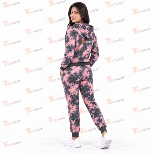 Ladies Digital Print Breathable Anti-static Streetwear Tracksuit Custom Athletic Uniform 100% Cotton Sports Jacket <b>Pant</b> Set - Product Image 4