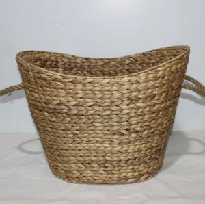 Water Hyacinth Woven Eco-Friendly Storage <b>Basket</b> Oval Shape with <b>Rope</b> Handles Rustic Style Laundry Storage - Product Image 1