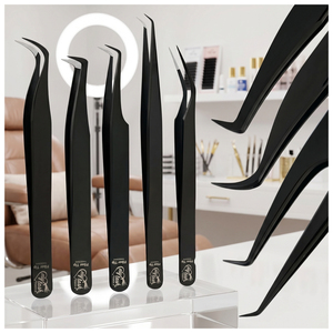 Pinzas de extensión de pestañas de fibra de 45 y 90 grados, pinzas de acero inoxidable para mega volumen, pinzas para extensión de pestañas. - Product Image 1