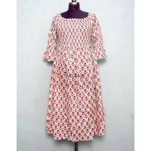 Robe longue d'été pour femme 100 % coton à imprimé floral, écologique, élégante pour les fêtes, décontractée pour le quotidien, avec boutons décoratifs, naturelle - Product Image 1